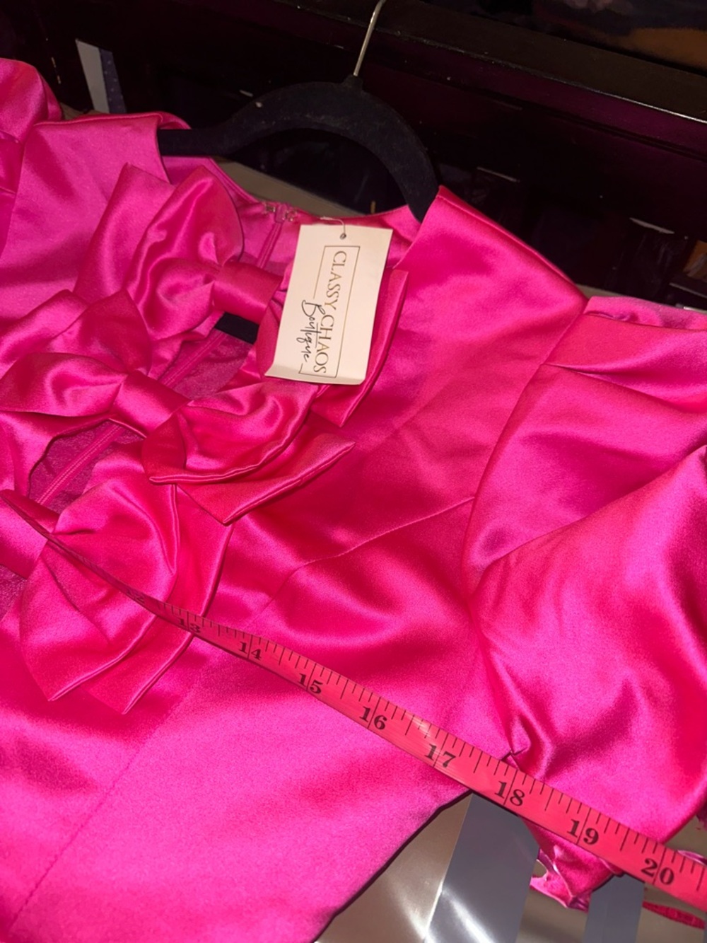 NWT Main Strip Size Medium Womens Hot Pink Puff Sleeve Bow-Accent Mini Dress - Picture 10 of 11